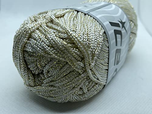 Cream with Gold Metallic Accent Polyester Macrame Cord - 100 Grams (3.53 Ounces) 160 Meters (174 Yards)