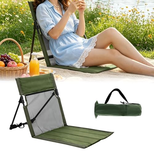 MeYuxg Esterilla de playa con respaldo, silla de suelo plegable larga, para exteriores, esterilla de playa, plegable, ligera, con bolsillo, respaldo para playa, camping, playa (verde, variante