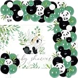 Panda Baby Shower Decorations Cute Panda Backdrop Green Black Balloon Garland Arch Kit with Simulated Bamboo Leaves for Boys Girls Animal Theme Baby Shower Supplies
