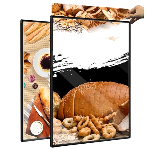 超薄型LEDライトボックス、照らされたポスターディスプレイメニューボードポスターバックライトサイン壁に取り付けられた広告ディスプレイフレーム、バー、ショップ、屋内 black 75x120cm