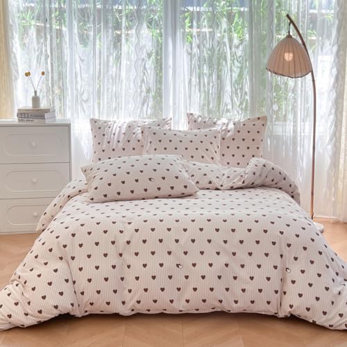 Koudi Herzen Bettwäsche 135x200 Rosa Streifen Herzmuster Bettbezug Elegant Herzchen Streifenmuster Weich Microfaser Deckenbezug und Kissenbezug 80x80...