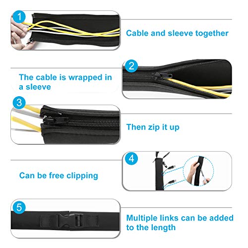 23 Cord Management Organizer Kit 3 Cable Sleeve with 10 Self Adhesive Black Cable Clip Holders and 10 Reusable Wire Fastening Cable Ties for TV Computer Office Home Wraps Wire Hider System with Zipper