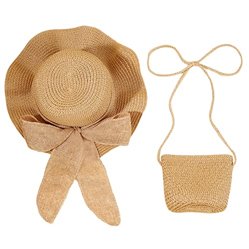 Toddler Kid Girls Summer Straw Hat With Sunflower Beach Foldable Visor Wide Brim Sun Protection Hats With Bag (Khaki, 1-4 Years) #TOP9