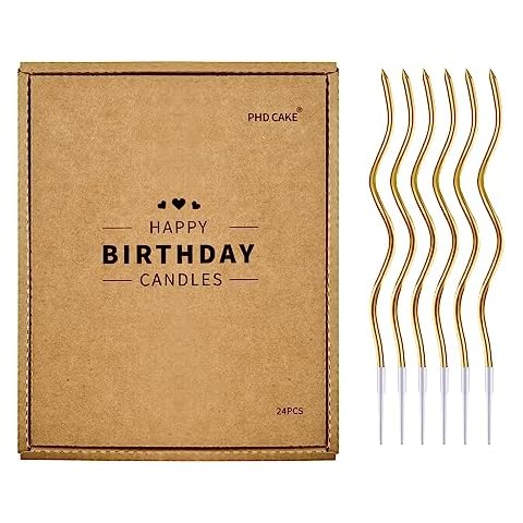 PHD CAKE 24-Count Gold Spiral Long Thin Metallic Birthday Candles, Cake Candles, Birthday Parties, Wedding Decorations, Party Candles Cover