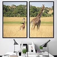2 Piece Framed Canvas Wall Art Giraffes Canvas Prints Home Artwork Decoration for Living Room,Bedroom - 16