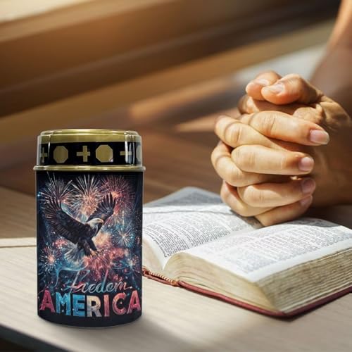 Image of Patriotic Grave Solar Light - America Firework Eagle, Flameless Memorial Candle, Solar Powered Tribute for Veterans, Cemetery Decor for Independence Day