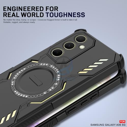 Image of AESTMO Back Case Cover for Samsung Galaxy A35 5G | Magnetic Case with Built-in Metal Ring | Compatible with MagSafe Accessories | Shockproof Hybrid (PC + TPU, Black)