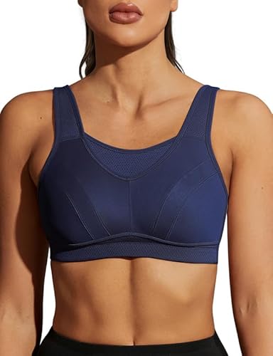 WingsLove Women's Sports Bra High Impact Bra Full Coverage Wirefree Workout Non Padded Ultimate Running Bra Sports Bra Women Plus Size - 36G - Blue Purple