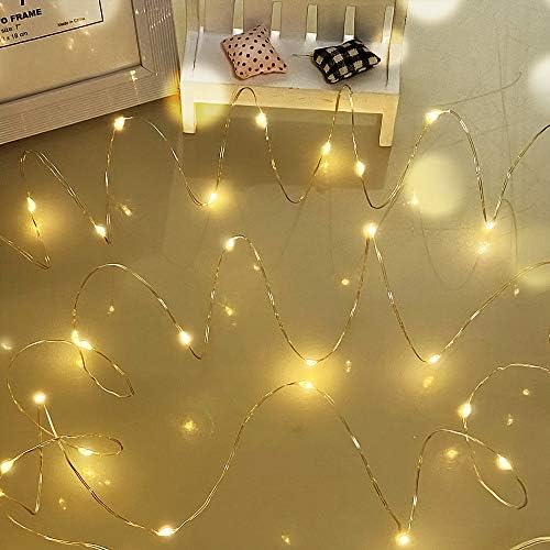 Dalugo Battery Fairy Lights Indoor, 50 LED Warm White Copper Wire String Lights for Home Decorations, Bedrooms, Party, Wedding