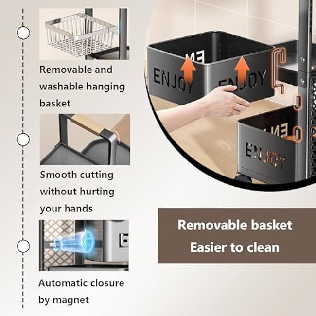 Microwave Stand Microwave Cart with Wheels Layered Storage with Adjustable Layer Height and Universal Wheels Rotating and Removable Basket for Use in Kitchen Bedroom and Living Room-t1RoWNVn