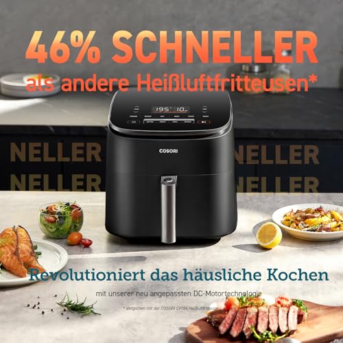 51NaLOtloVL COSORI Heißluftfritteuse mit DC Motor, Turbo Blaze™, 6L(1.4kg) Airfryer, 9 in 1 Heissluftfriteuse, 80+ Online Rezept & Rezeptbuch, Compact, Energieeinsparung, 1725W