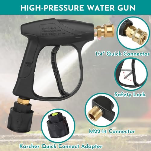 Pressure Washer Gun,Jet Wash Gun,Professional 4350 PSI 1/4" Quick Release Jet Wash Gun with 5 Nozzles & Safety Lock (M22-14mm/Karcher K1-K7 Compatible) - Image 4