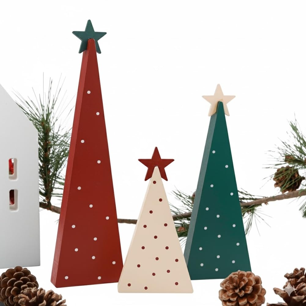 CTRLZS Three Sizes Christmas Decorations-Wooden Tree Sign with Star for Home Shelf Mantel Fireplace