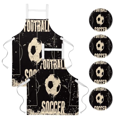 Tablier de cuisine court de football vintage avec 4 broches pour pâtisserie