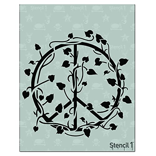 Stencil1 Peace Sign with Vines Stencil – Reusable Winter Template for DIY Crafts, Holiday Decor, Painting on Wood, Fabric, Cards & More - 8.5" x 11"