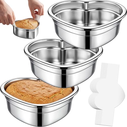 Acellegic 3 Pcs Heart Shaped Cake Pans 6.7 Inch Heart Shaped Cake Pan with 150 Parchment Paper Stainless Steel Nonstick Baking Pans for Mothers Day Birthday Wedding Kitchen Baking Supplies
