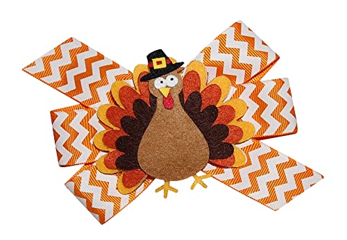 WD2U Baby Girls 4.5" Pilgrim Tom Turkey Thanksgiving Hair Bow on Stretch Headband2