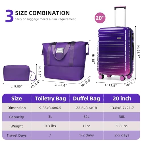 Image of LARVENDER Luggage Sets 3 Piece, 20 Inch Carry on Luggage 22x14x9 Airline Approved Hardside PC+ABS Suitcase Set with Spinner Wheels TSA Lock, Lightweight Luggage Set for Women, Midnight Berry