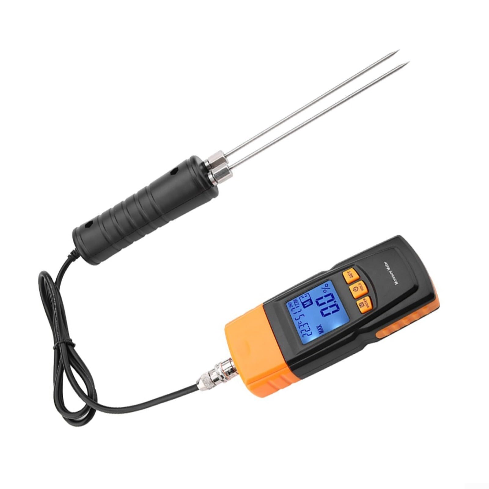 GM620 - Misuratore di umidità del legno digitale con display LCD, 4 campi di misurazione regolabili per 2-70%, tester di umidità portatile per legno, cotone e carta, tipo split con punta di prova
