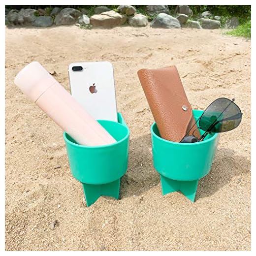 Home Queen Beach Cup Holder with Pocket, Multi-Functional Sand Cup Holder for Beverage Phone Sunglasses Key, Beach Accessory Drink Sand Coaster, 2-Pack, Teal