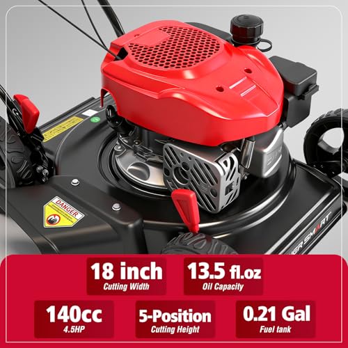 PowerSmart 18-Inch Gas Push Lawn Mower with 144cc 4-Cycle OHV Engine, 2-in - Additional View
