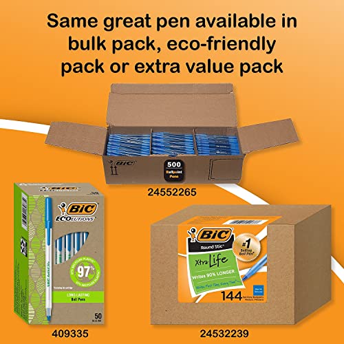 Image of 2 x BIC Round Stic Xtra Life Ball Pen, Medium Point (1.0 mm), Blue, 60-Count