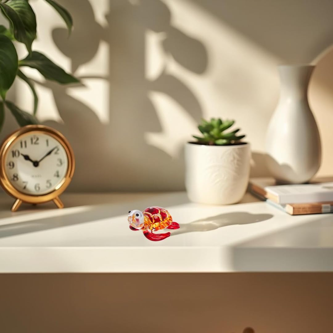 Small Glass Sea Turtle Figurine Amber Orange & Red – Handmade Mini Art Glass Animal Sculpture, Collectible Beach Home Décor & Unique Gift image 5
