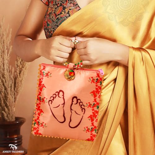 Image of Baby Shower Return Gift Potli Bags for Women Pack of 18 | Shagun Potli with Zip & Bangle Handle | Traditional Godh Bharai & Naming Ceremony Bags