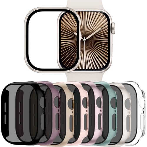 Adorve Privacy Case for Apple Watch Series 10 42mm Screen Protector, Anti-Spy Cover for iWatch Series 11 10 42 mm, 8 Pack, Black Clear Pink Starlight Rose Pink Pine Green Milk Tea Smoke Violet