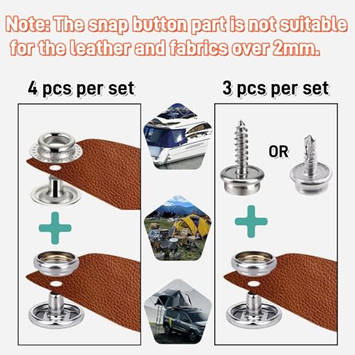 SUNAROC 90 Sets Snap Button Kit,Heavy Duty Snap Fasteners Kit 15mm Metal Screws Snap Metal Snaps for Canvas,Leather Snaps and Fasteners kit for Fabric Clothing Boat Cover - Image 4