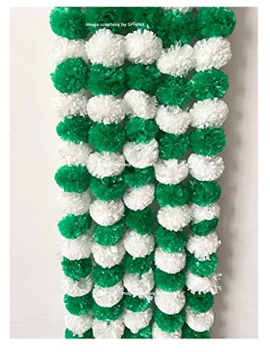 Image of SPHINX Artificial Marigold Fluffy Flowers Garlands for Decoration - Pack of 5 (White and Green)