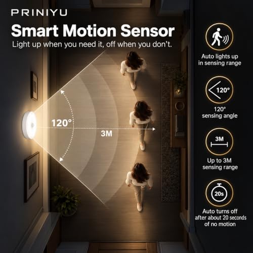 Image of Motion Sensor LED Puck Light Rechargeable Night Lamp Set of 2