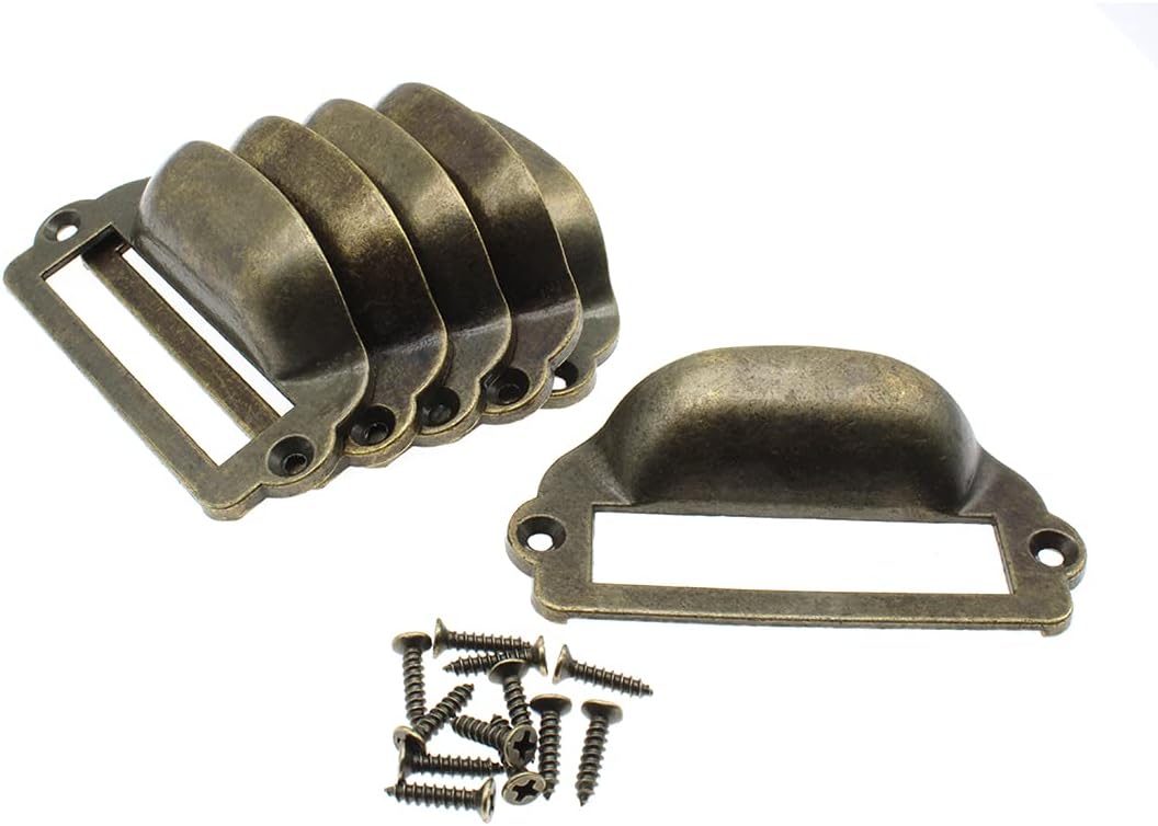 Drawer Pull Label Rack Handles Antique Bronze Vintage Cabinet Drawer Box Apothecary Carpenter Repair Decoration Hardware, 6 Pcs Length:3-1/4" Height:1-5/8"(82X39mm)
