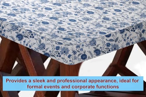 Image of The Furnishing Tree Elastic Cotton Square Center Table Cover 40x40 in Inches Floral Blue on White Base