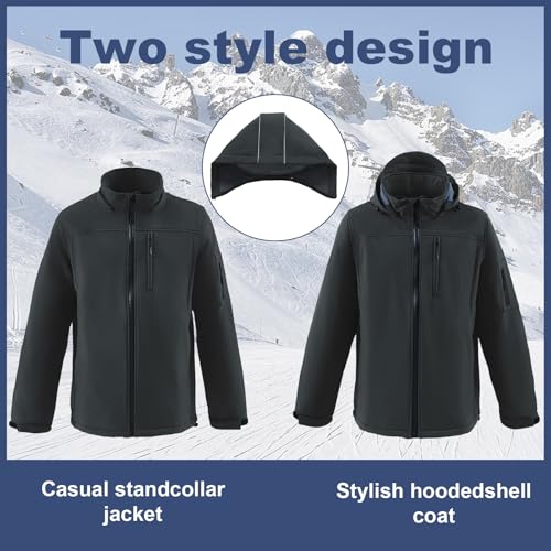 Men's Soft Shell Jacket Waterproof Military Tactical Coat Winter Fleece Lined Rain Jacket with Detachable Hood3