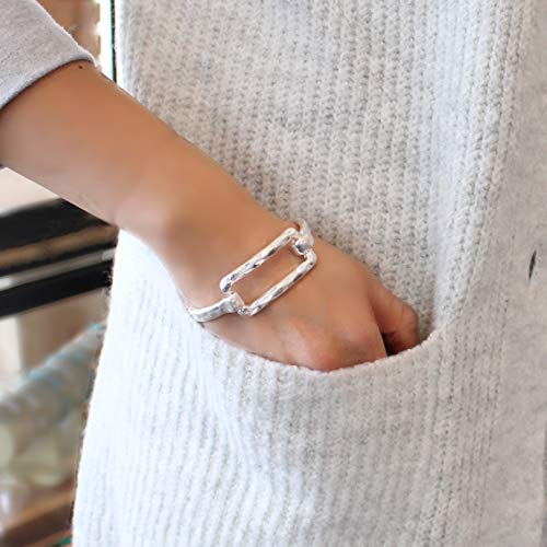 Pomina Boho Fashion Bangle Gold Cuff Bracelet Geometric Shape Tension Bangle Hammered Metal Bracelet For Women Teen (Square Gold) #TOP6