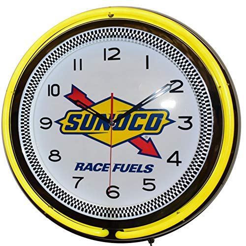 Sunoco Race Fuels 18" Yellow Double Neon Advertising Clock Garage Man Cave Work Shop Decor (Plastic) #TOP1
