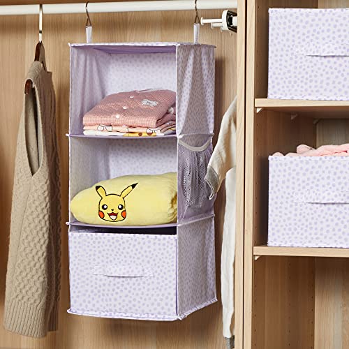 Daydayhome 3 Shelf Hanging Closet Organizer, Hanging Collasible Closet Storage Shelves, Canvas Hanging Closet Storage Organizer With Drawers For Child/Kids Room Or Nursery(Purple Dots) #TOP5