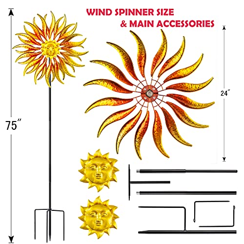 Fawgold Wind Spinners Outdoor Metal Sun Wind Sculpture Spinners For Yard Patio Lawn Garden Decoration 75 Inches Double Windmill 360 Degrees Swivel Spinner With Metal Stake #TOP6