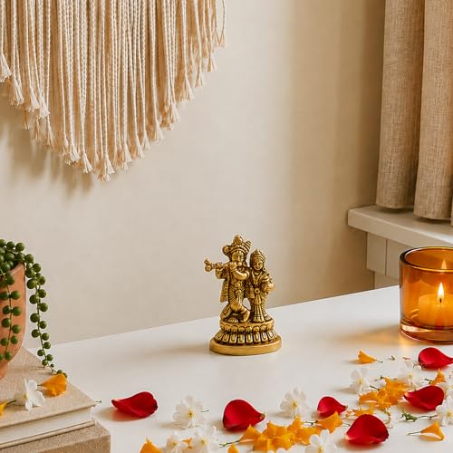 Estatua de Latón Radha Krishna Mini de 3.5 Pulgadas miniatura 3