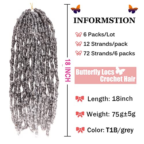 Butterfly Locs Crochet Hair 6 Packs Pre Looped Distressed Locs Crochet Braids Bob Butterfly Locs (TGrey, 18 Inch (6 Packs)) - Image 2