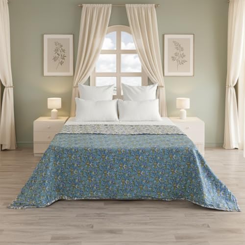 Image of HOMEMONDE 100% Cotton Reversible Dohar Single Bed Size | 300 TC AC Blanket Comforter | Soft Lightweight Bed Blanket Quilt (54 X 84 Inch, Aqua Green & White, Pack Of 1)