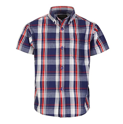 Image of Gioberti Boys Casual Plaid Checked Short Sleeve Button Down Shirt