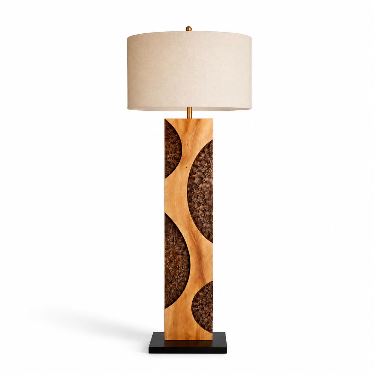 Bressmer AMAZONIA Stehlampe – Handgefertigte Treibholz Lampe aus Akazienholz, 170 cm hoch, mit Leinen Lampenschirm, natürliche Holz Stehleuchte für Wohnzimmer & Schlafzimmer, warmes Licht im Naturstil