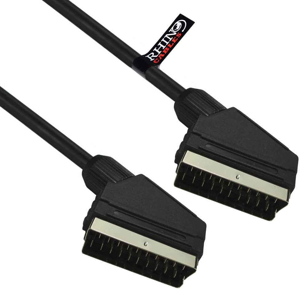 rhinocables Gold-Plated SCART Lead – Shielded 21-Pin AV Cable for TVs, VCRs, DVD Players, Set-Top Boxes & Retro Gaming | High-Performance RGB & Composite Video Connection | Secure Fit Design (1.5m)