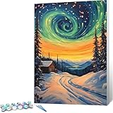 Kleine Stadt Malen Nach Zahlen Erwachsene, Malen Nach Zahlen auf Leinwand mit Pinsel und Acrylfarben 50x70 DIY Kreativ Set für Erwachsene,Handgemalte Paint by Numbers Aurora für Home Wand Decor 0j-402