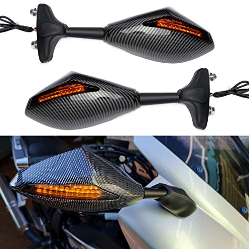 MISS MOLY Noir Moto Clignotant Rétroviseur avec LED Indicateur de flèche Compatible avec CBR GSXR YZF (Carbone)