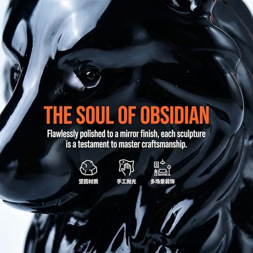 Estatua de lobo de obsidiana negra 3.15 pulg escultura de cristal miniatura 4