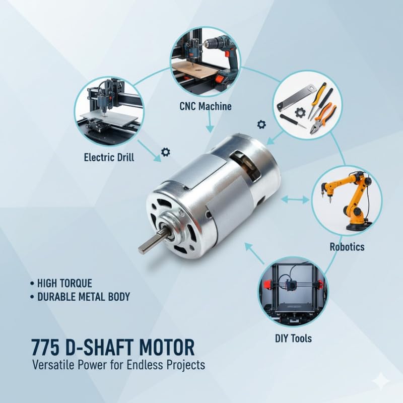 Image of ERH India 12V DC 775 D Cut Shaft Motor Ball Bearing High Speed 21000RPM Large Torque for Fan Cooler Mini Drill Machine Set DIY Electronic Projects Drill Chuck Water Pump Kit Dynamo