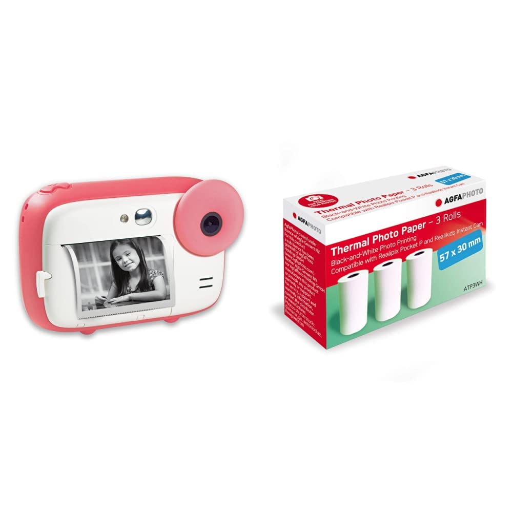 AGFA Photo Realikids Instant Cam - Appareil Photo pour Enfant, Photo/Video, Ecran LCD 2,4', Port Micro SD & AGFA Photo ATP3WH – Pack 3 Rouleaux de Papier Thermique Blanc 57x30 mm